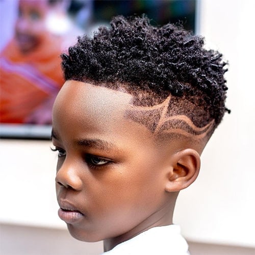 Short Afro With Hair Design Black Boy
