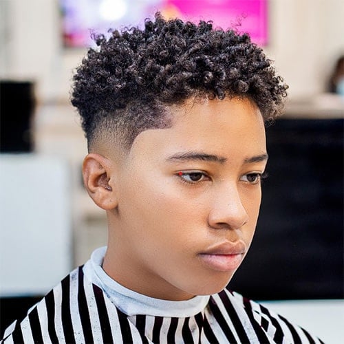 Short Curly Taper Fade Black Boy