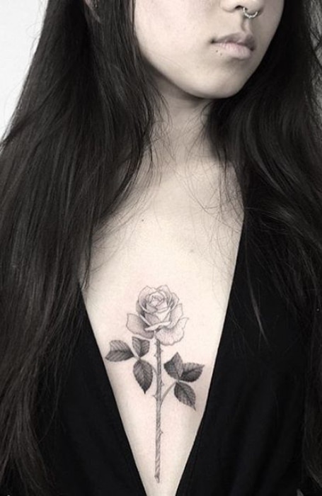 Sternum Rose Tattoo