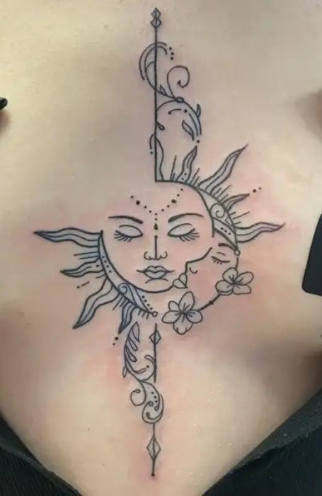 Sun And Moon Sternum Tattoo2