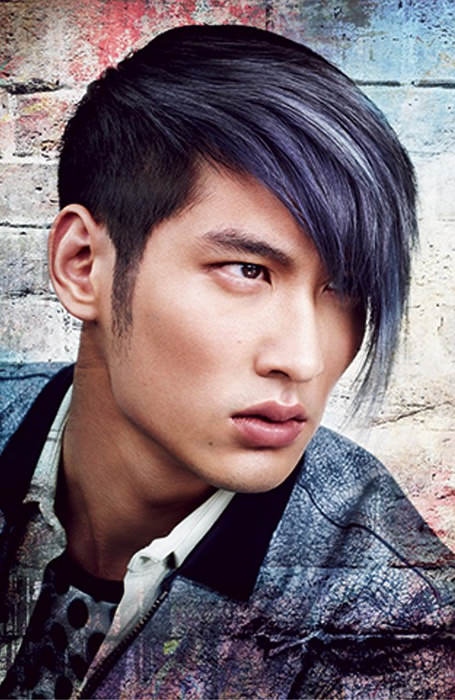 Long Fringe With Colored Highlights Emo Hairstyle for men