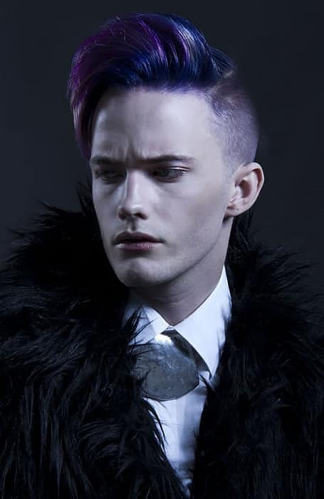 Purple Hair With Long Quiff And Fade Emo Hairstyles for guys