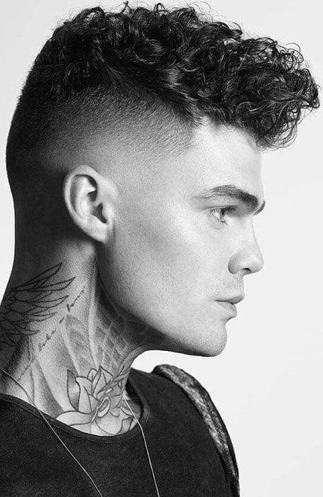 Short Curly Hair With Skin Fade Men
