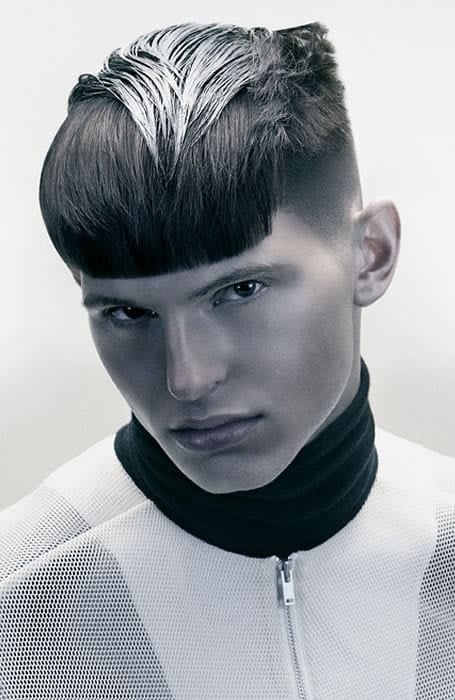 Two Tone Blunt Fringe With High Fade Emo Hairstyles for guys