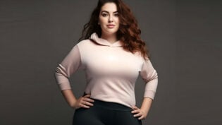 Young Plus Size Woman In Sportswear Posing In The Studio. Ai Generated, Human Enhanced