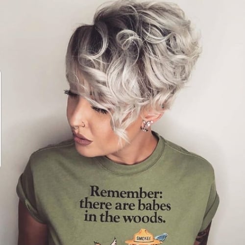 Silver Curly Pixie Cut