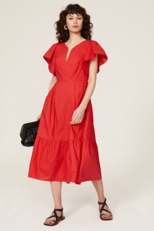 Red V Neck Midi Dress 80s